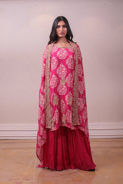 Designer Pink Red Georgette Sharara Set