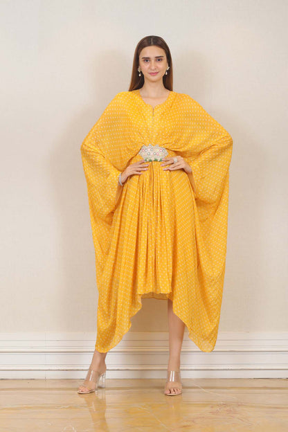 Party Wear Kaftan Yellow Color at online Simaaya