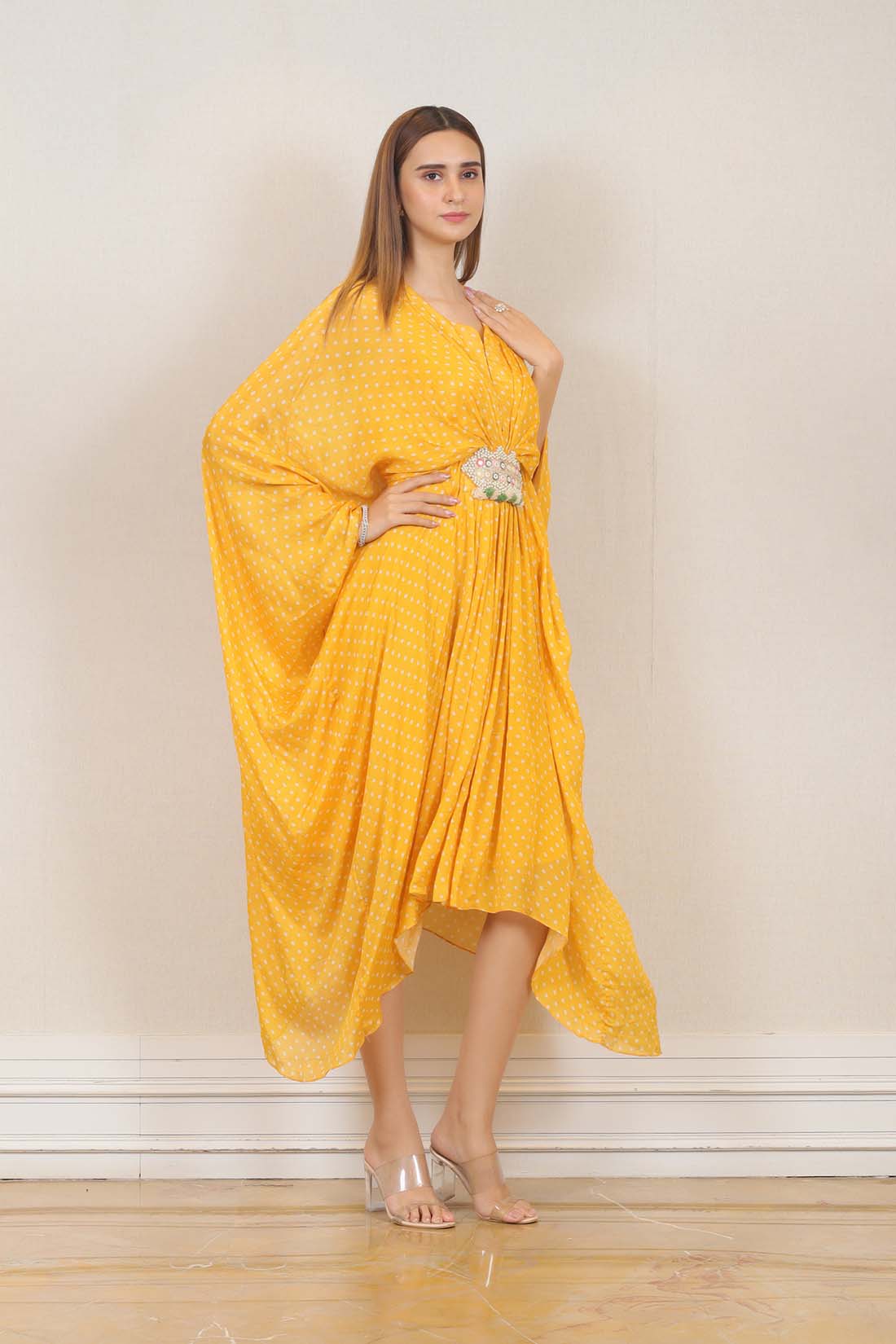 Party Wear Kaftan Yellow Color at online Simaaya