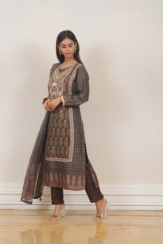 Casual Salwar suit in Brown color at online Simaaya