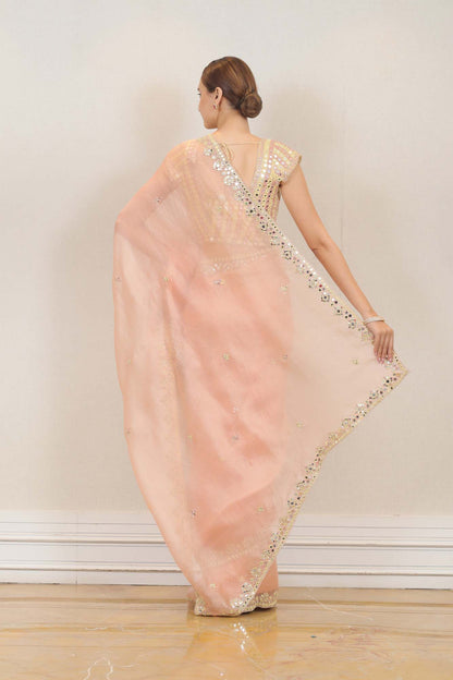 Party Wear Organza Saree in Pink Color at Online Simaaya