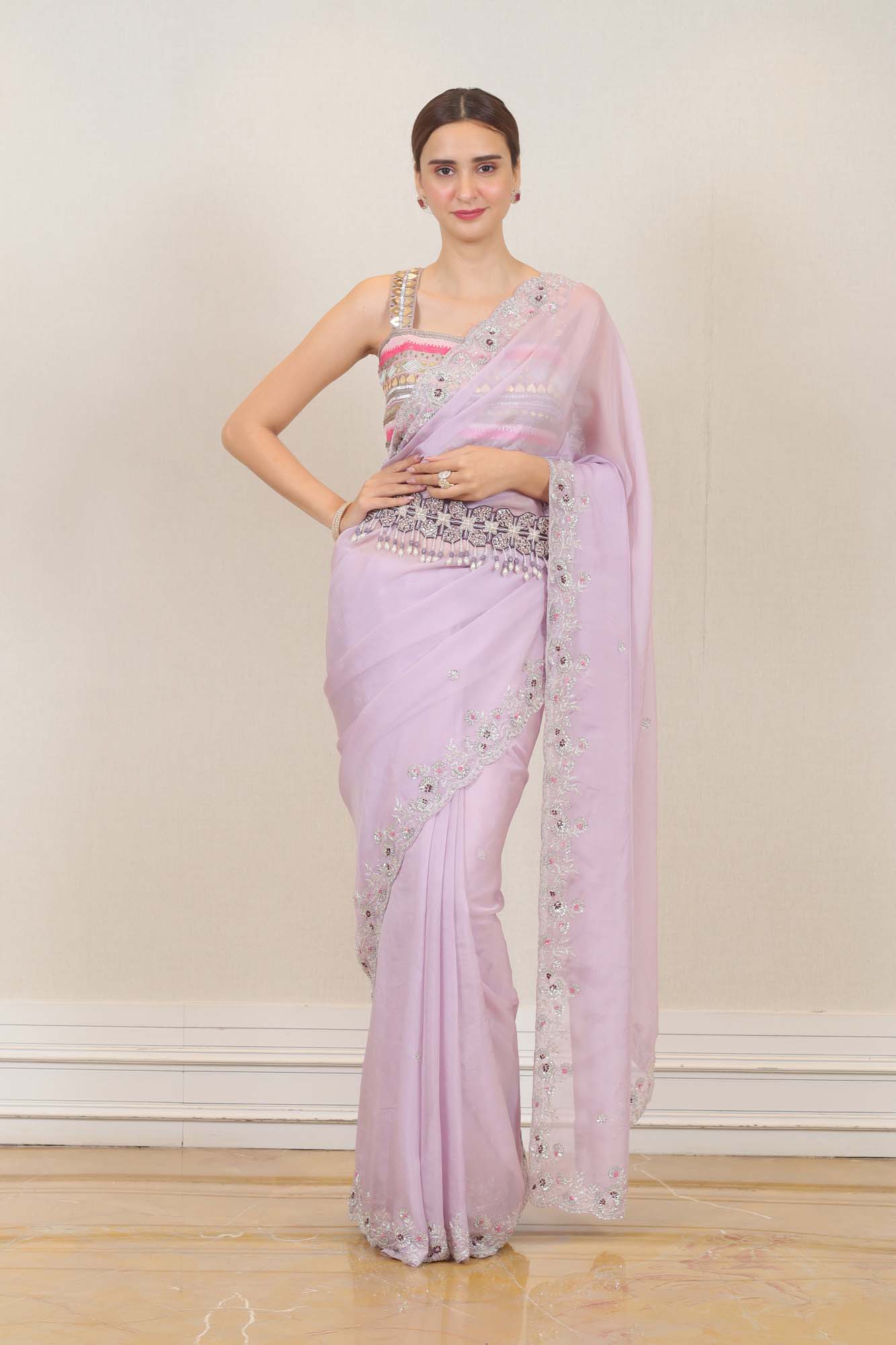 Party Wear Organza Saree in Light Purple  Color at online Simaaya