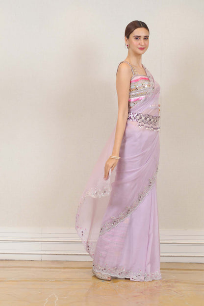 Party Wear Organza Saree in Light Purple  Color at online Simaaya