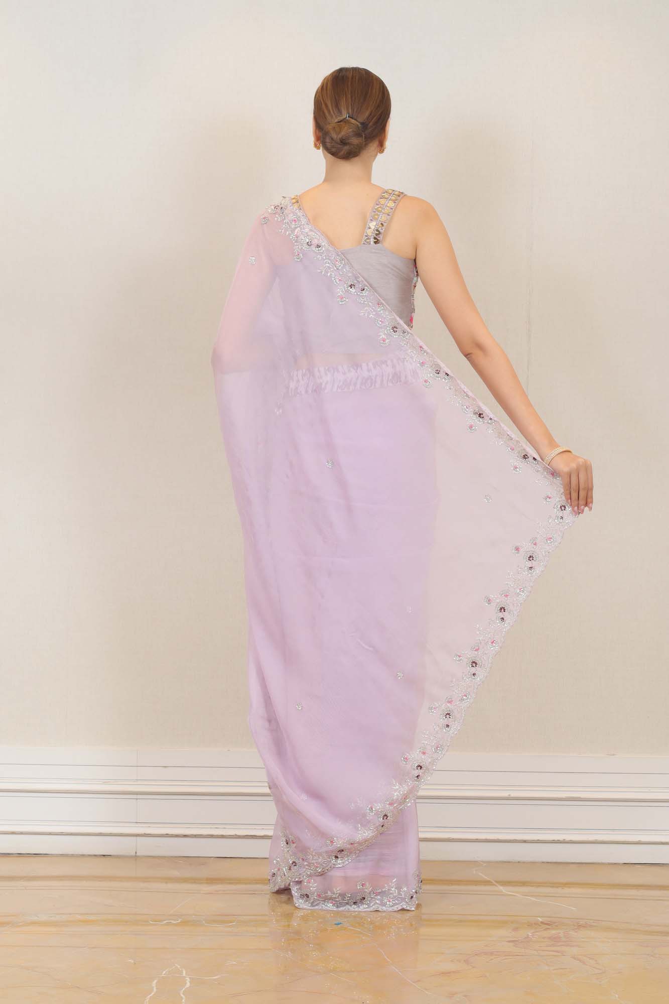 Party Wear Organza Saree in Light Purple  Color at online Simaaya