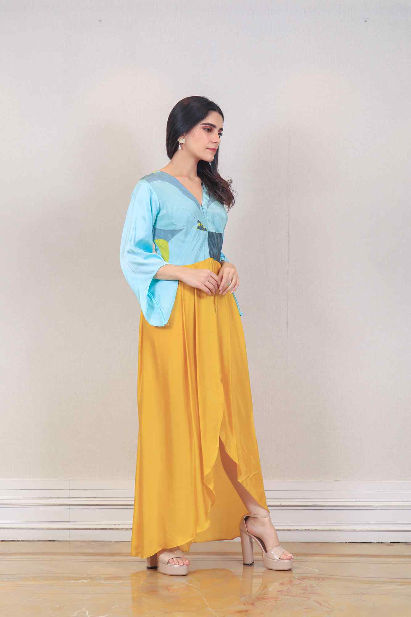 Designer Blue and yellow color Dress