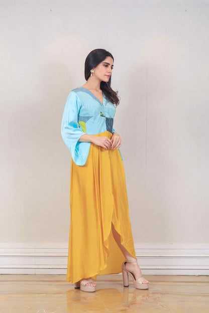 Designer Blue and yellow color Dress