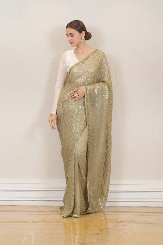 Party Wear Organza Saree in Green color at online Simaaya