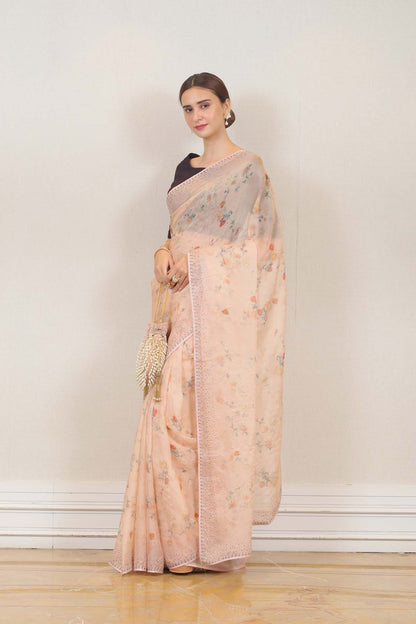 Party Wear Organza Saree in Pink color at online Simaaya