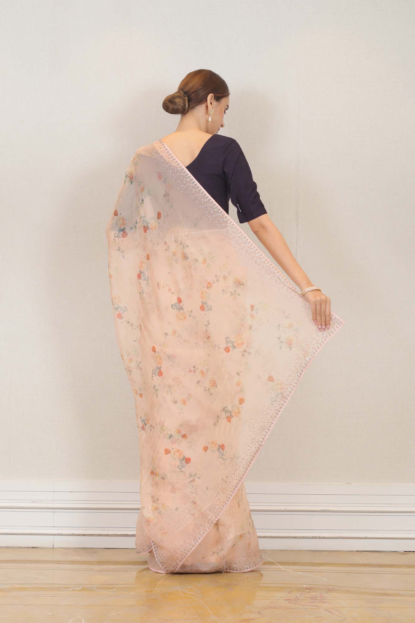 Party Wear Organza Saree in Pink color at online Simaaya