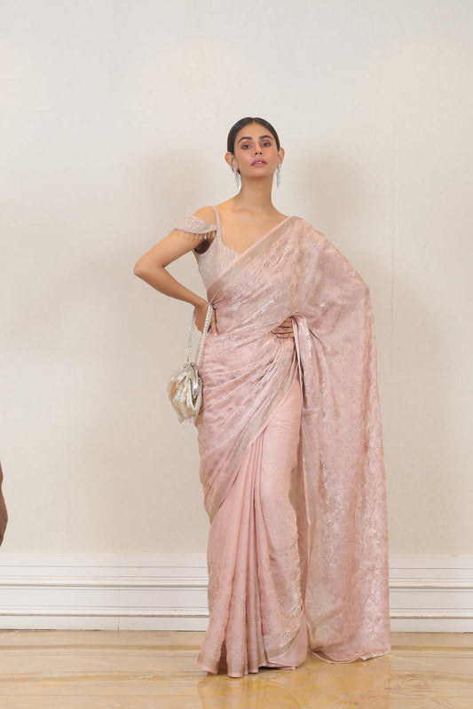 Party Wear Organza Saree in Pink color at online Simaaya