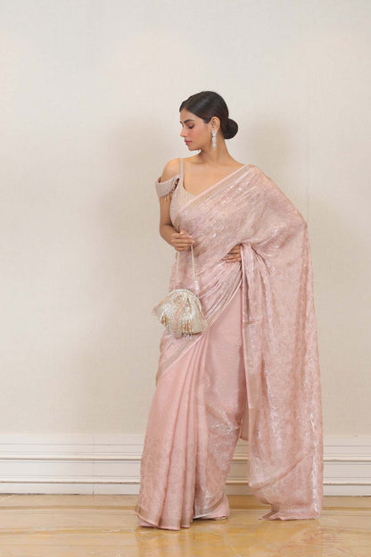 Party Wear Organza Saree in Pink color at online Simaaya