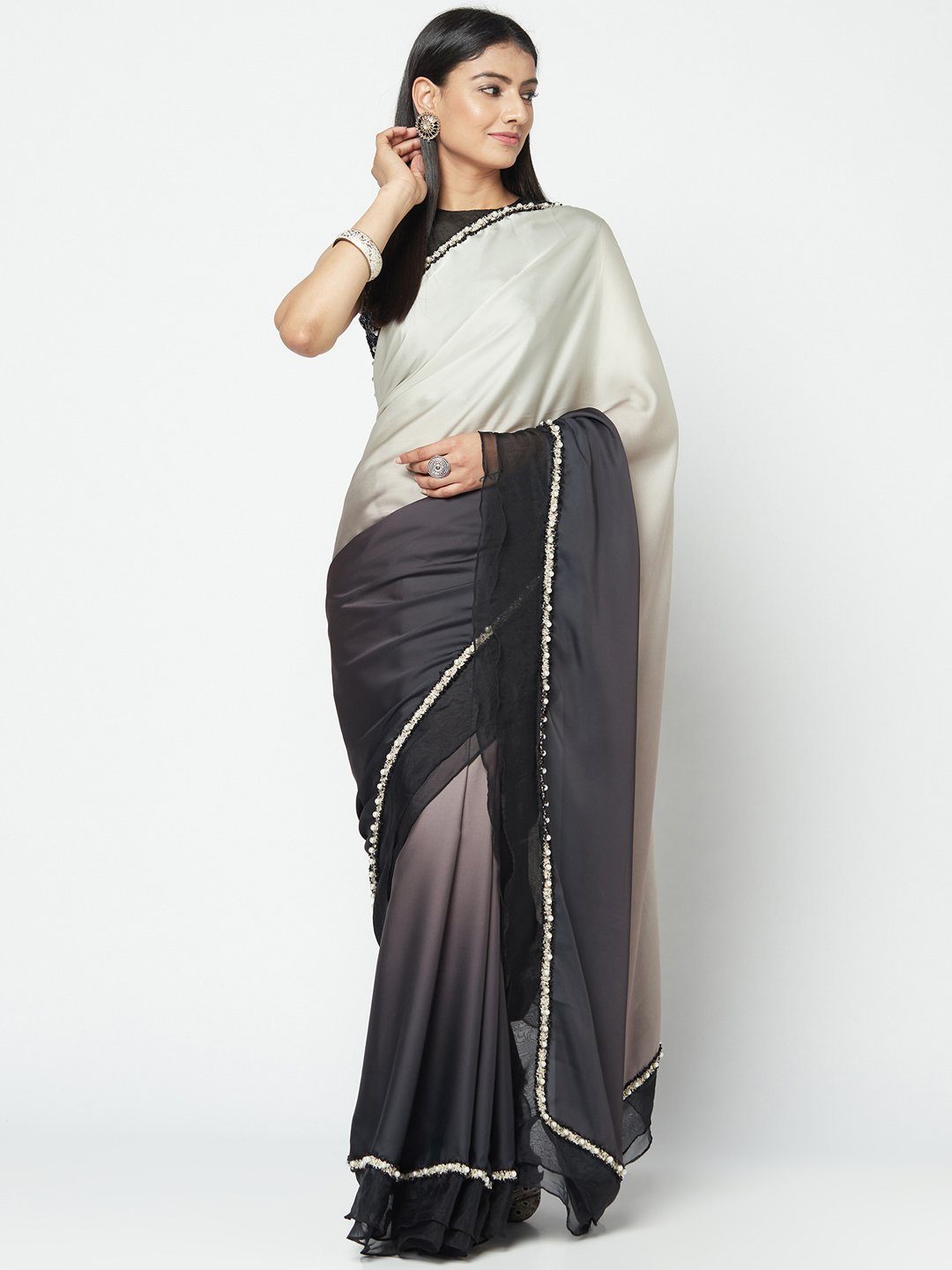 Top 155+ Black And White Chiffon Saree Best - Vietkidsiq.edu.vn